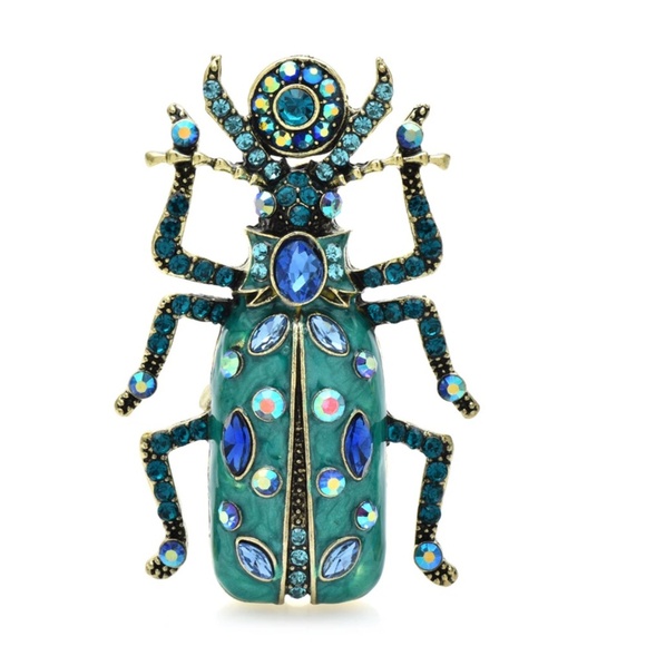 Jewelry - Blue & Green Crystal Beetle Brooch